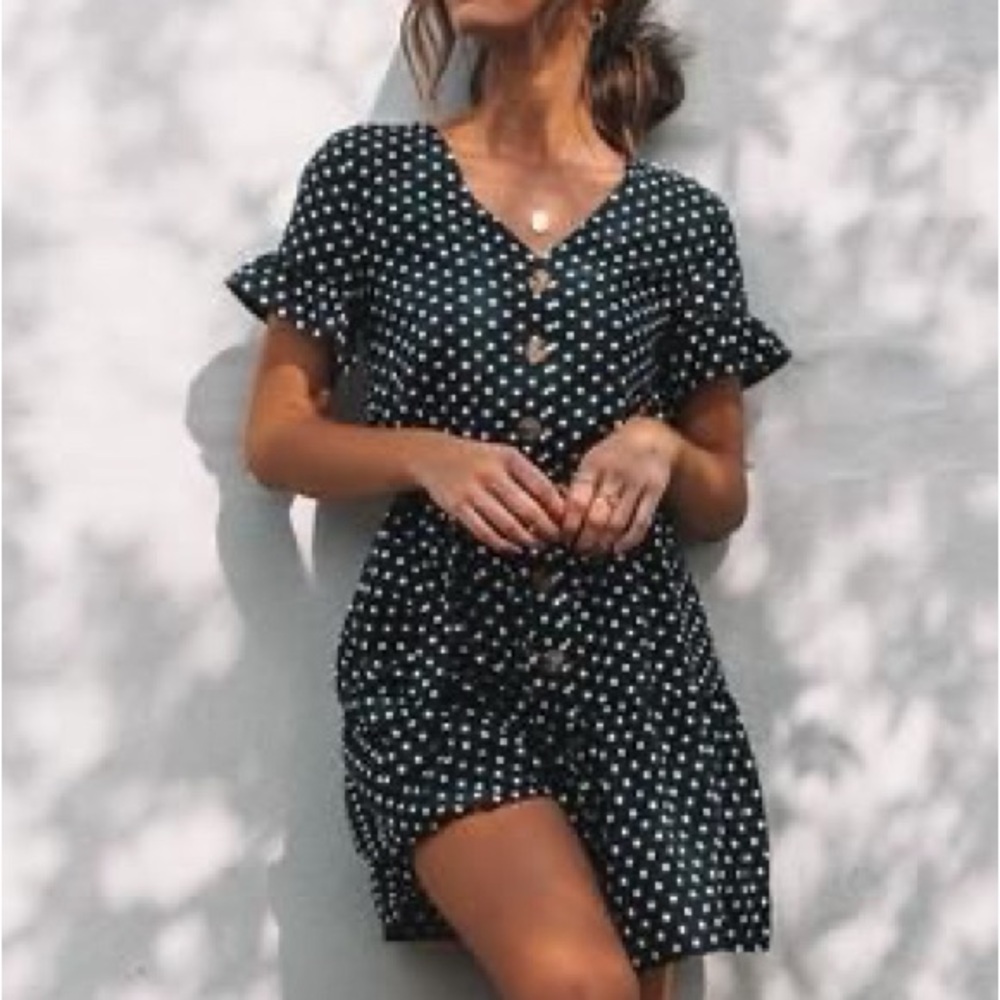 NWT Billy J Astra Dress Grace&Co Navy and White Polka Dot Mini Dress